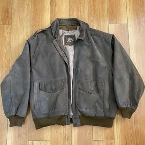 Vintage Adventure Bound Leather Bomber Jacket Mens XL Brown Distressed Biker 90s